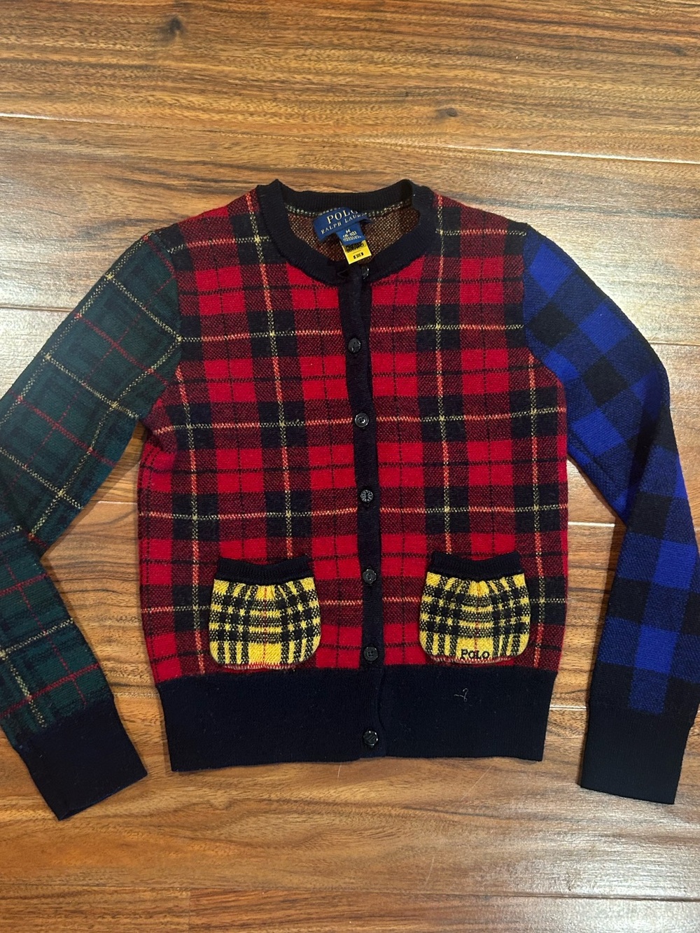 Polo Ralph Lauren girls' mixed-plaid wool cardigan size small 6 7